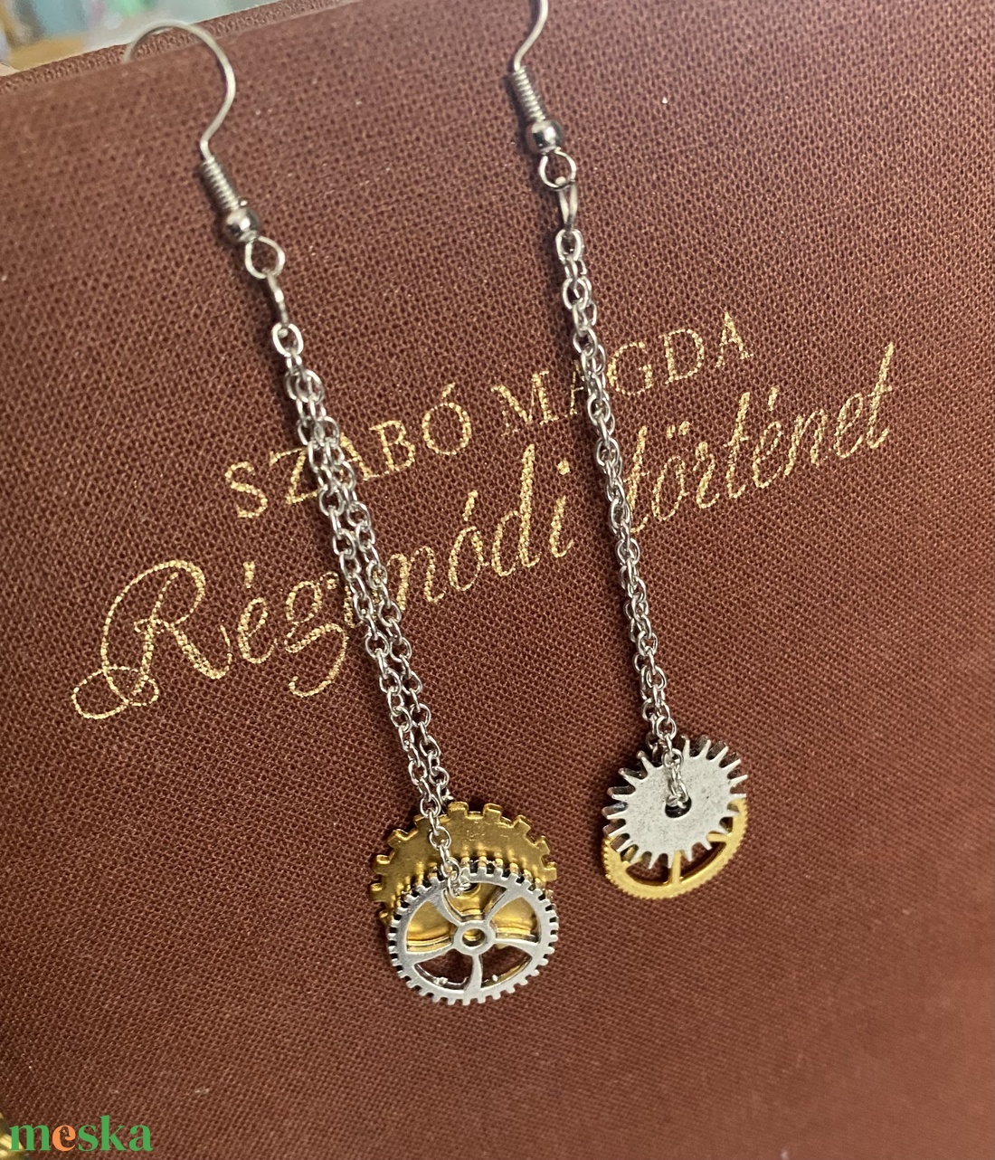 Arany-ezüst színű steampunk fülbevaló - ékszer - fülbevaló - lógó fülbevaló - Meska.hu