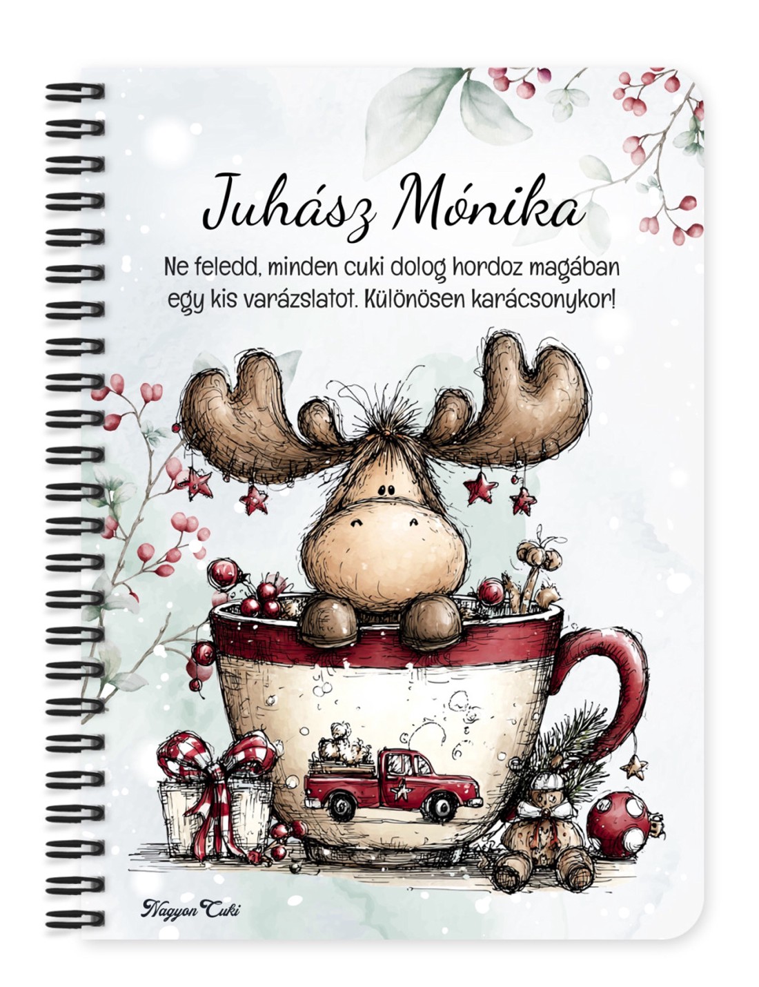 Személyre szabható - Cuki téli jávorszarvas mintás A5-ös füzet - otthon & életmód - papír, írószer - jegyzetfüzet & napló - Meska.hu