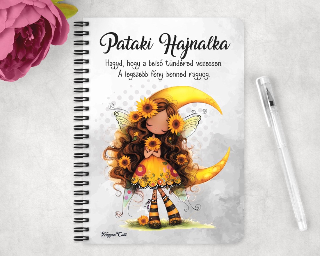 Személyre szabható - Hosszúhajú cuki Napraforgós tündérlány mintás A6-os füzet - otthon & életmód - papír, írószer - jegyzetfüzet & napló - Meska.hu