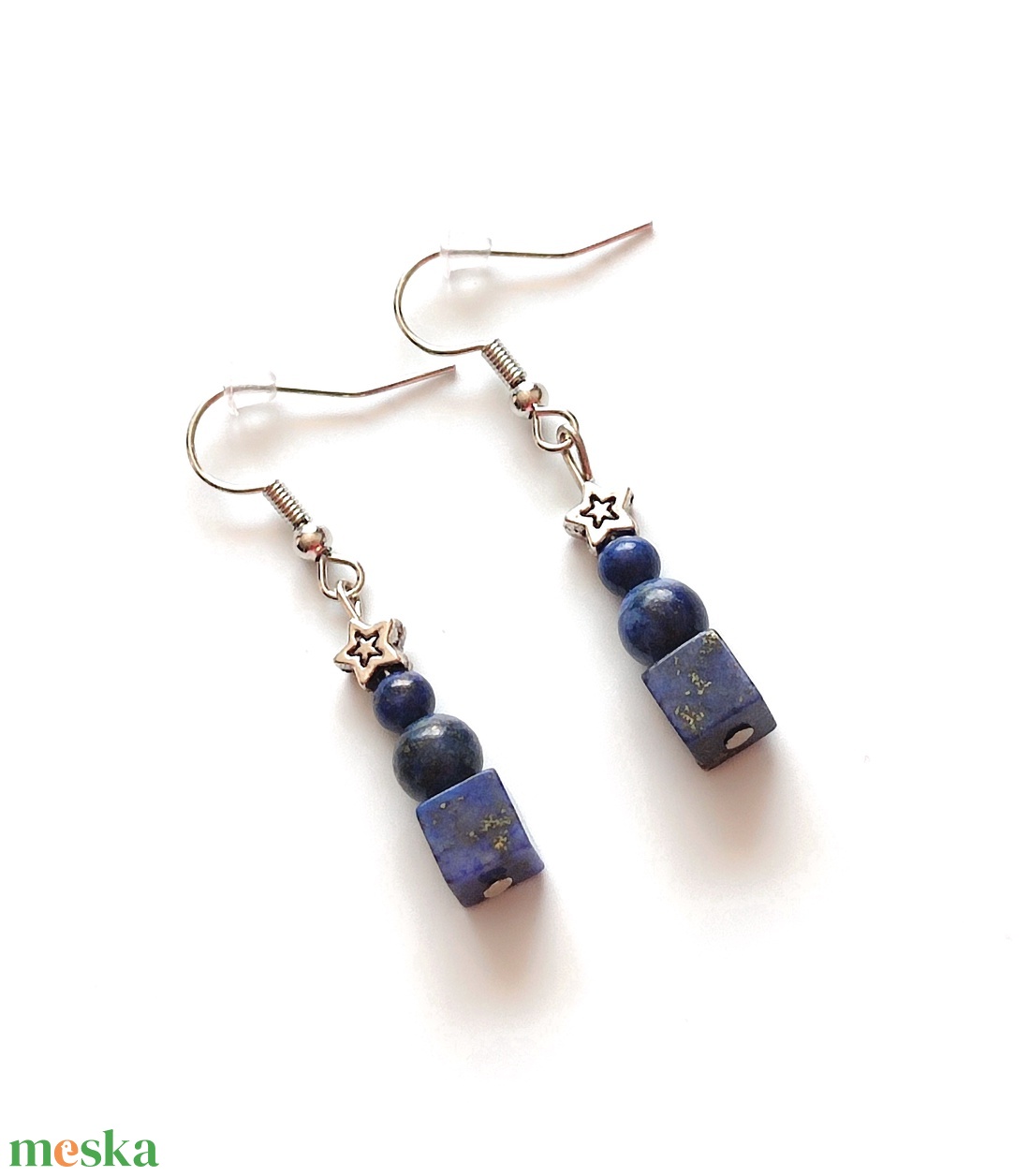 Lapis lazuli - krizokolla kék ásvány fülbevaló, egyedi ásványfülbevaló, csillagos fülbevaló - ékszer - fülbevaló - lógó fülbevaló - Meska.hu