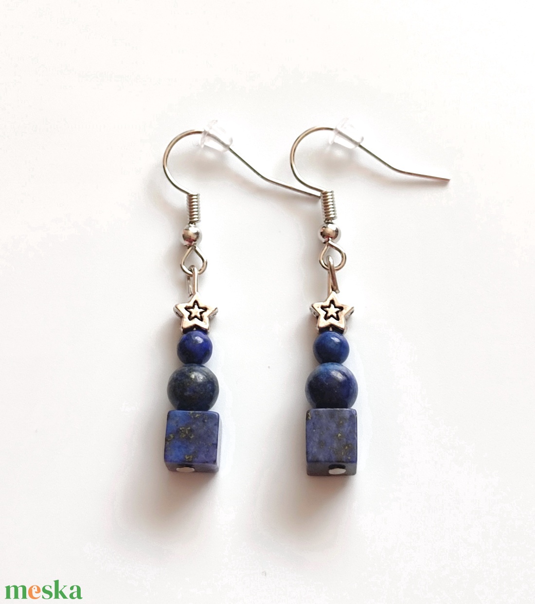 Lapis lazuli - krizokolla kék ásvány fülbevaló, egyedi ásványfülbevaló, csillagos fülbevaló - ékszer - fülbevaló - lógó fülbevaló - Meska.hu