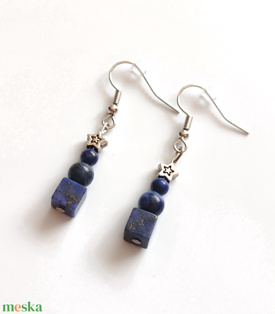 Lapis lazuli - krizokolla kék ásvány fülbevaló, egyedi ásványfülbevaló, csillagos fülbevaló - ékszer - fülbevaló - lógó fülbevaló - Meska.hu