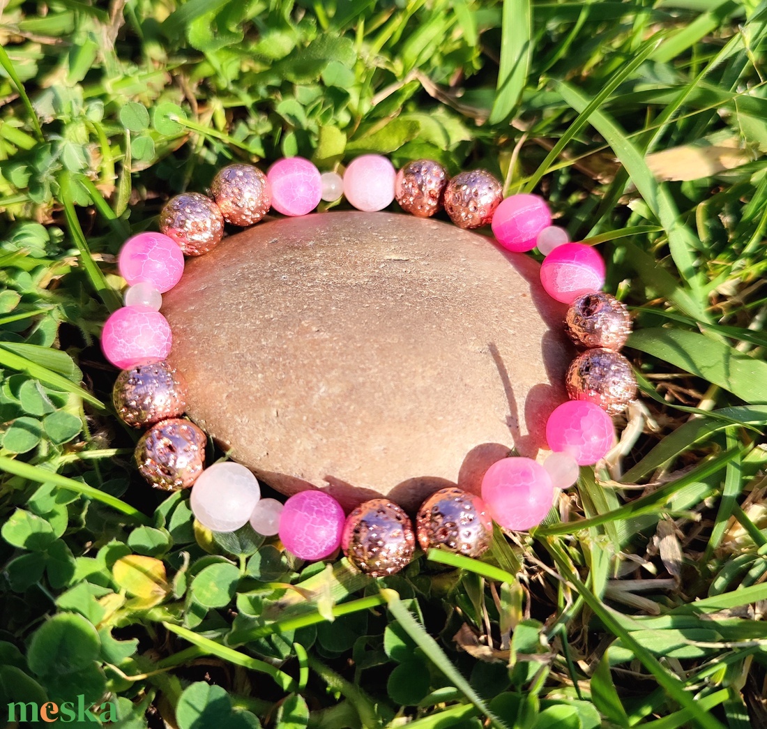 Rózsakvarc - pink achát - rosegold lávakő ásványkarkötő - ékszer - karkötő - gyöngyös karkötő - Meska.hu Rózsakvarc - pink achát - rosegold lávakő ásványkarkötő - ékszer - karkötő - gyöngyös karkötő - Meska.hu