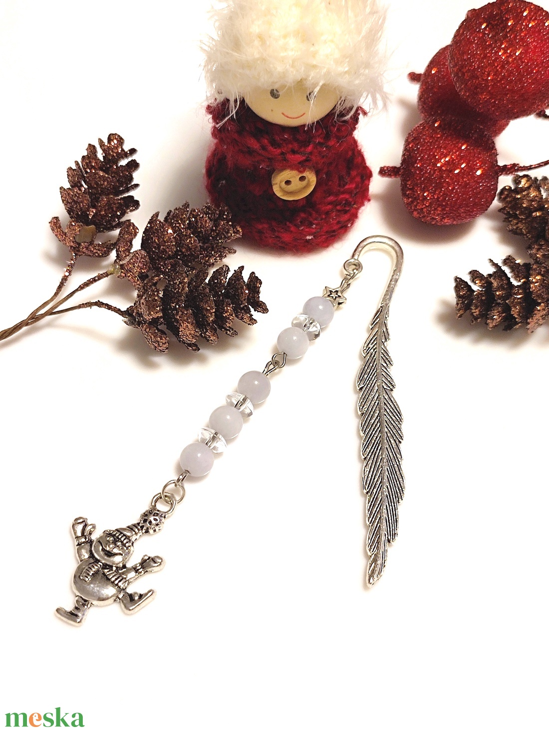 Hóember könyvjelző akvamarin és hegyikristály ásványokkal - könyv & zene - könyvjelző - Meska.hu