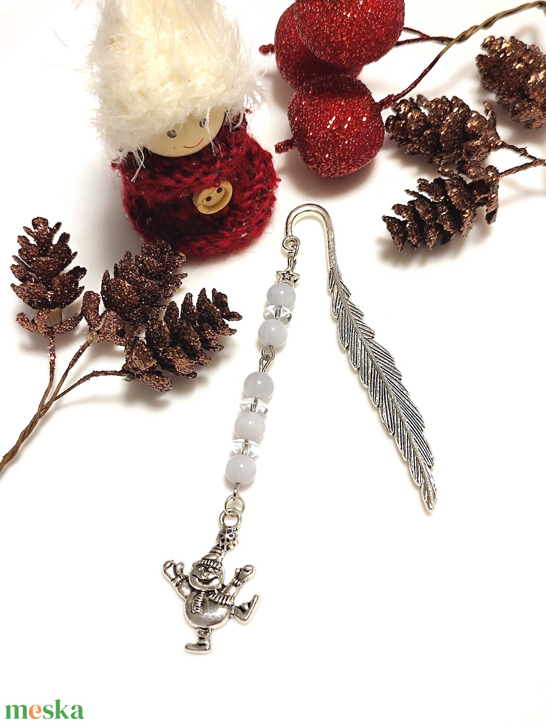 Hóember könyvjelző akvamarin és hegyikristály ásványokkal - könyv & zene - könyvjelző - Meska.hu