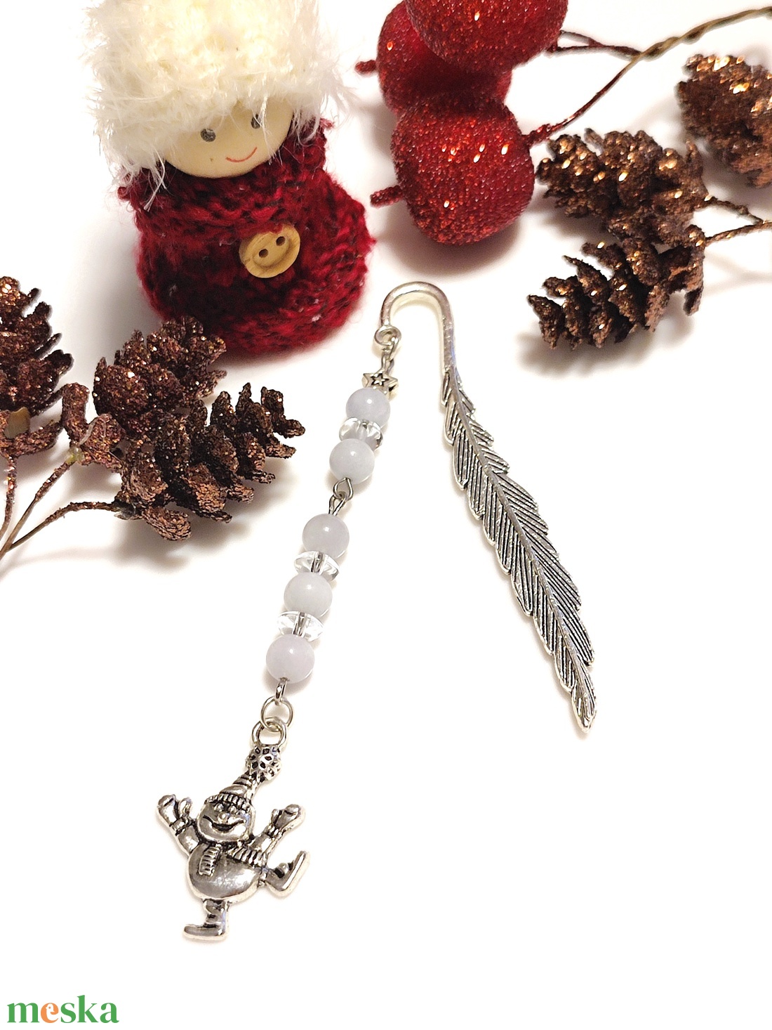 Hóember könyvjelző akvamarin és hegyikristály ásványokkal - könyv & zene - könyvjelző - Meska.hu