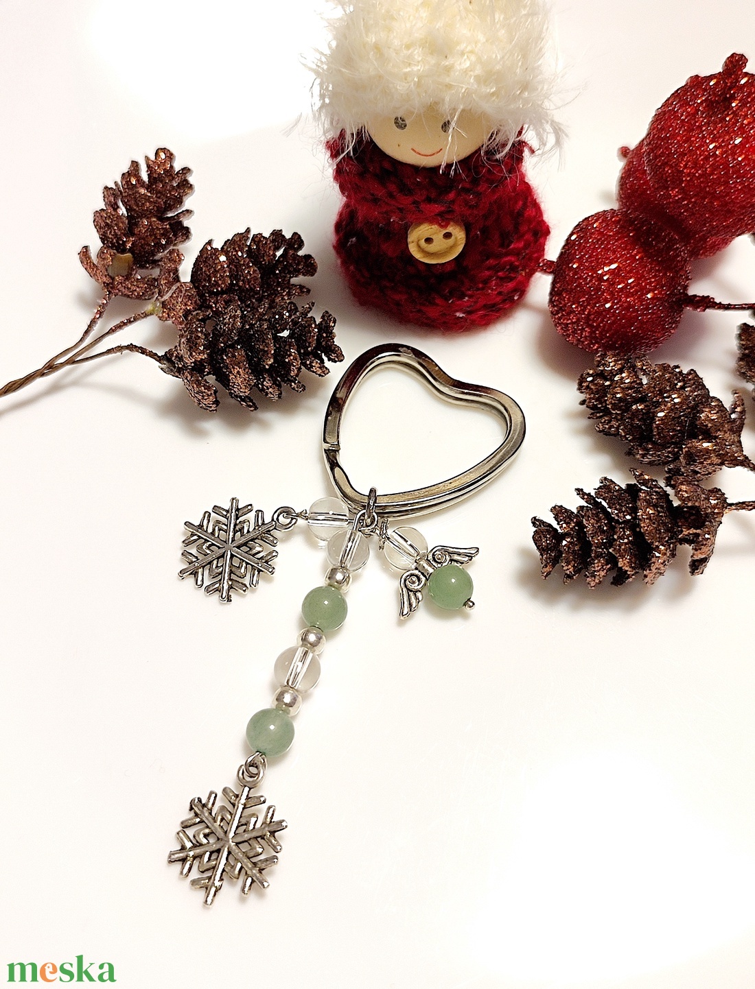Hópehely kulcstartó - zöld, angyalkás - táska & tok - kulcstartó & táskadísz - kulcstartó - Meska.hu
