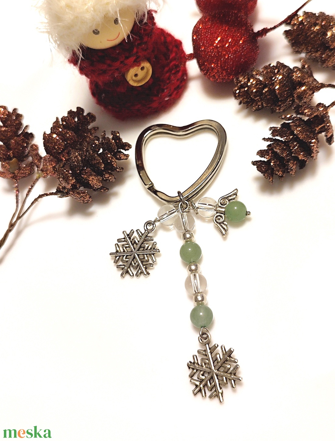 Hópehely kulcstartó - zöld, angyalkás - táska & tok - kulcstartó & táskadísz - kulcstartó - Meska.hu