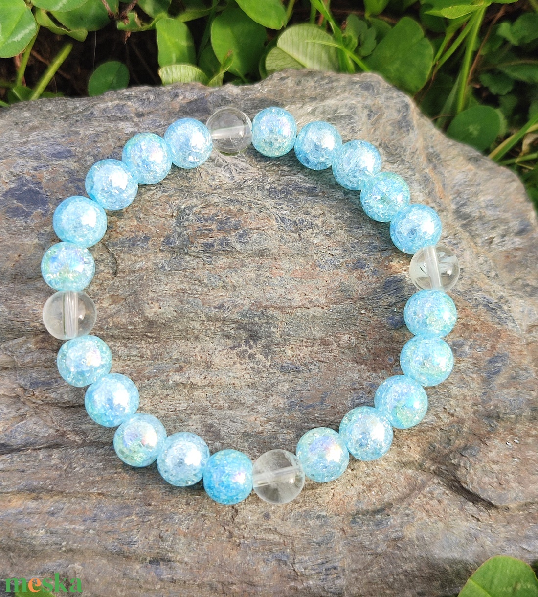 Kék aura hegyikristály ásványkarkötő - ékszer - karkötő - ásványkarkötő - Meska.hu