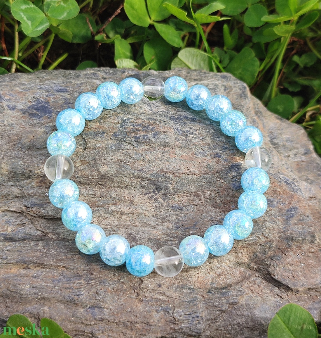 Kék aura hegyikristály ásványkarkötő - ékszer - karkötő - ásványkarkötő - Meska.hu