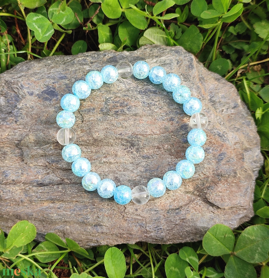 Kék aura hegyikristály ásványkarkötő - ékszer - karkötő - ásványkarkötő - Meska.hu