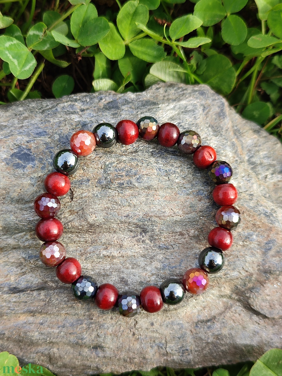 Rózsafa - aura achát - hematit ásvány karkötő - ékszer - karkötő - ásványkarkötő - Meska.hu