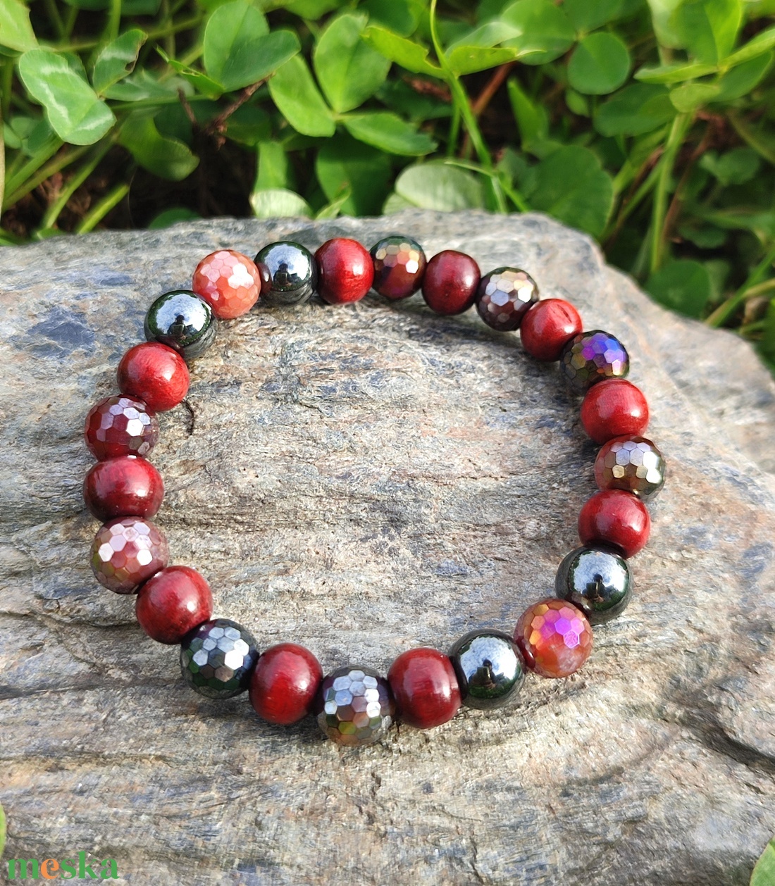 Rózsafa - aura achát - hematit ásvány karkötő - ékszer - karkötő - ásványkarkötő - Meska.hu