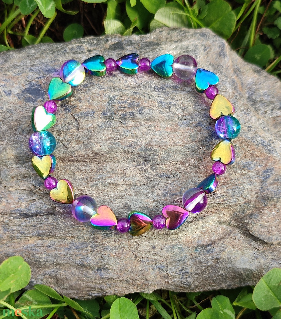 Hematit szív ásványkarkötő - ékszer - karkötő - ásványkarkötő - Meska.hu