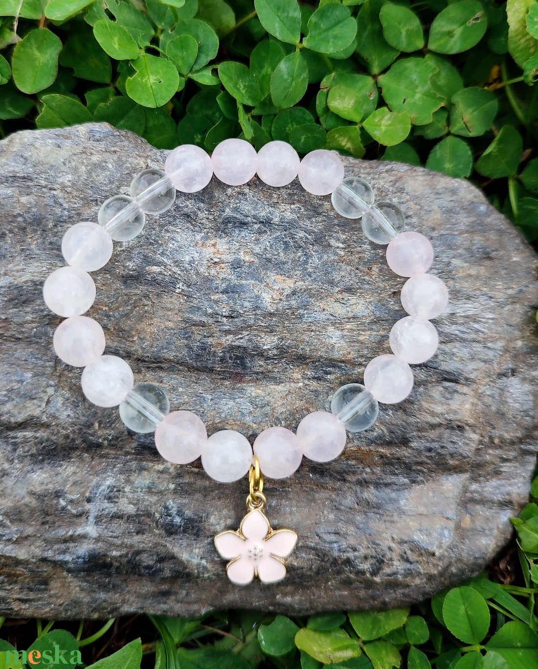 Rózsakvarc - hegyikristály ásványkarkötő - ékszer - karkötő - ásványkarkötő - Meska.hu