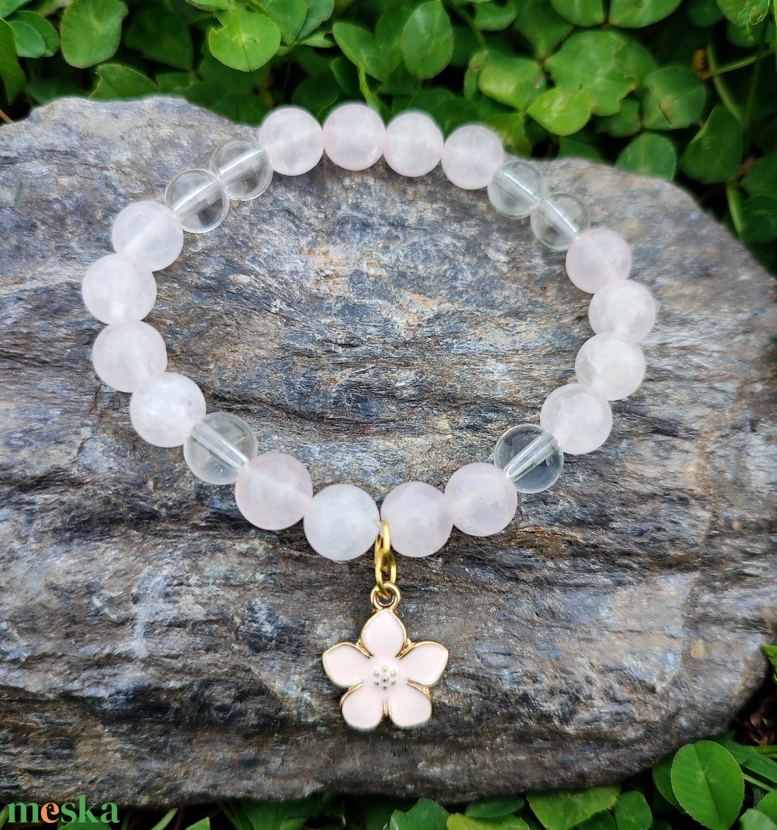 Rózsakvarc - hegyikristály ásványkarkötő - ékszer - karkötő - ásványkarkötő - Meska.hu