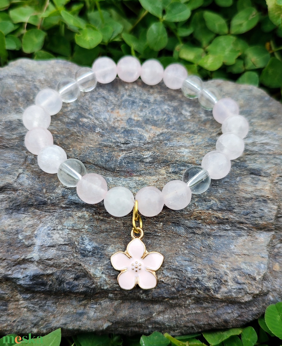 Rózsakvarc - hegyikristály ásványkarkötő - ékszer - karkötő - ásványkarkötő - Meska.hu