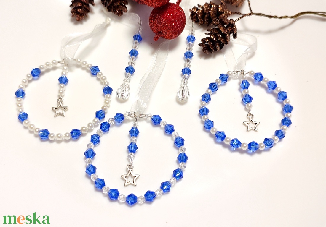 Karácsonyi díszek - kék, 5 db gyöngy karácsonyfadísz - karácsony - karácsonyi lakásdekoráció - karácsonyfadíszek - Meska.hu