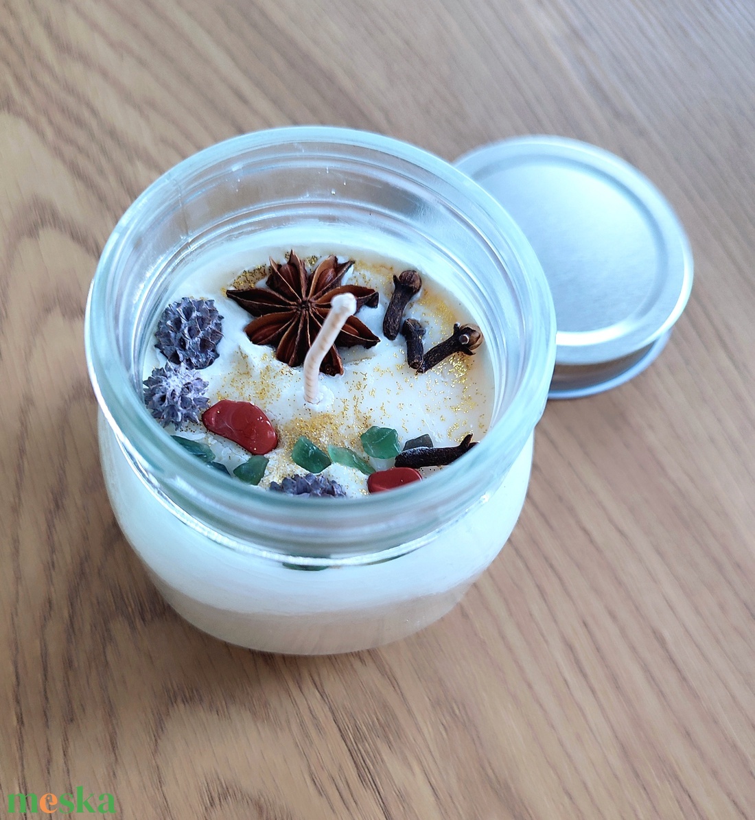 Karácsonyi illatgyertya ásványokkal - karácsony - karácsonyi lakásdekoráció - karácsonyi illatgyertya, mécses - Meska.hu