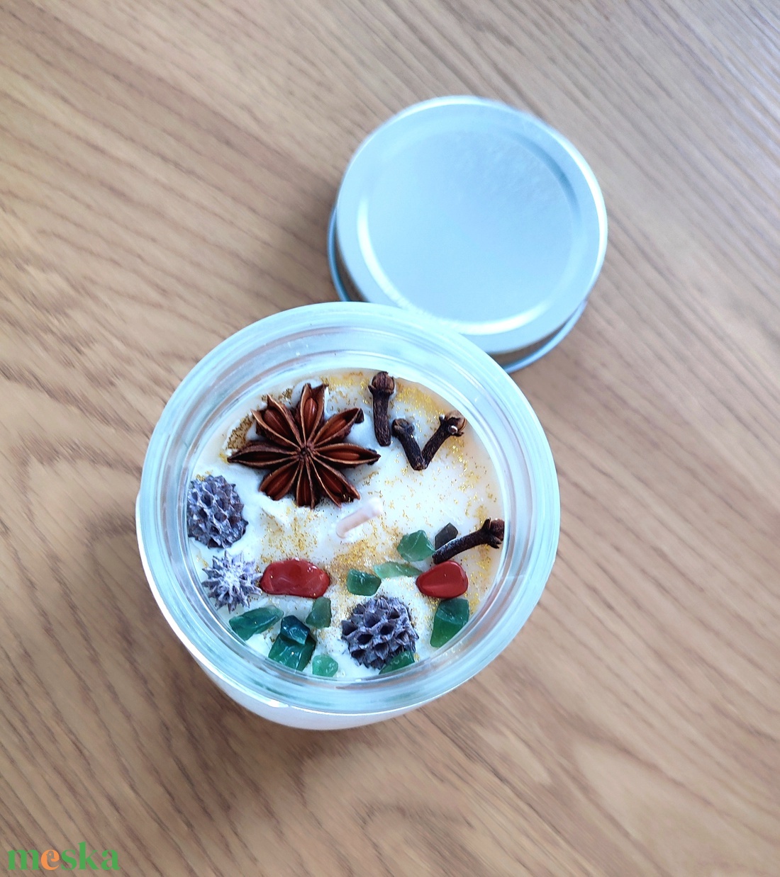 Karácsonyi illatgyertya ásványokkal - karácsony - karácsonyi lakásdekoráció - karácsonyi illatgyertya, mécses - Meska.hu