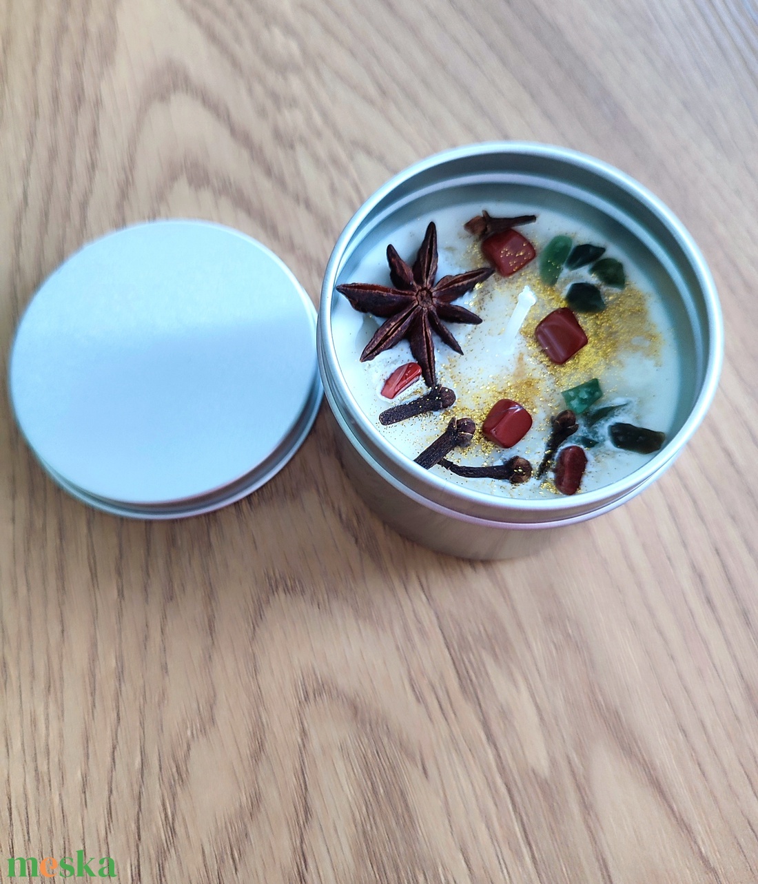 Karácsonyi illatgyertya ásványokkal - karácsony - karácsonyi lakásdekoráció - karácsonyi illatgyertya, mécses - Meska.hu