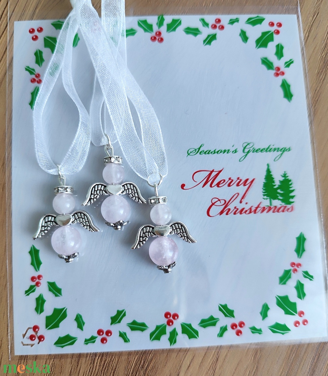 Karácsonyi ásvány angyalka dísz csomag, 3 db rózsakvarc angyal - karácsony - karácsonyi lakásdekoráció - karácsonyfadíszek - Meska.hu