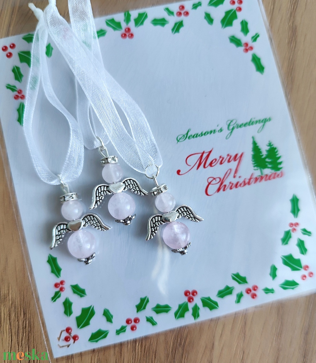 Karácsonyi ásvány angyalka dísz csomag, 3 db rózsakvarc angyal - karácsony - karácsonyi lakásdekoráció - karácsonyfadíszek - Meska.hu