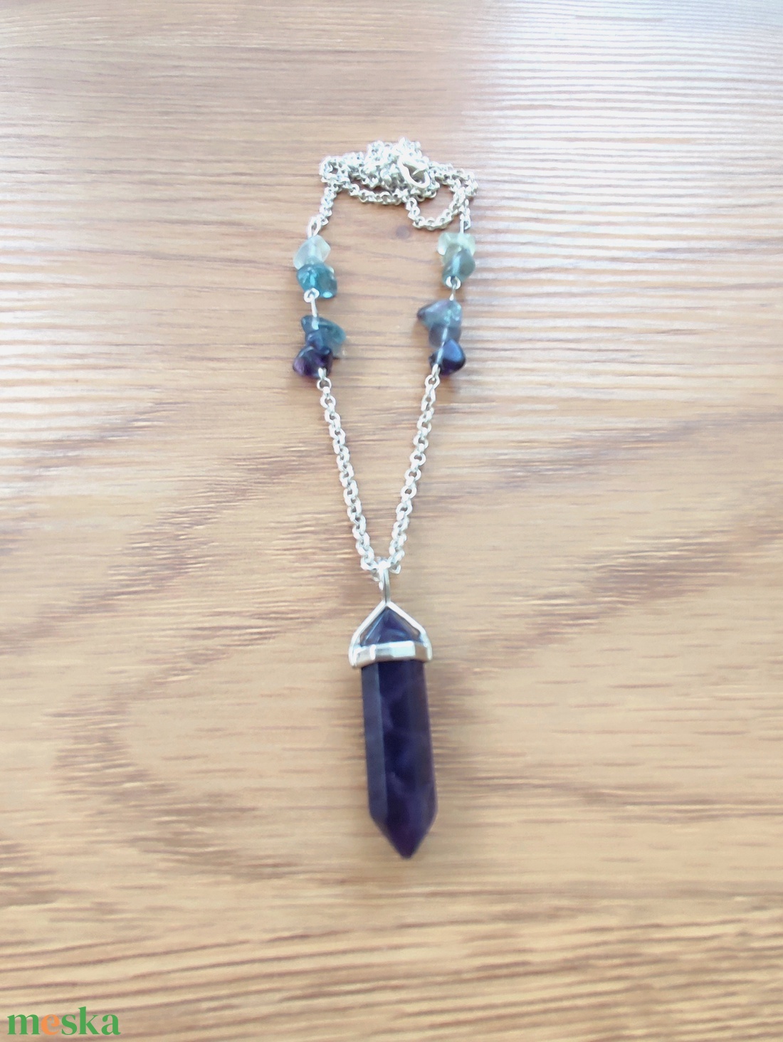 Ásvány nyaklánc fluorit ásvány csúcs medállal - ékszer - nyaklánc - medálos nyaklánc - Meska.hu