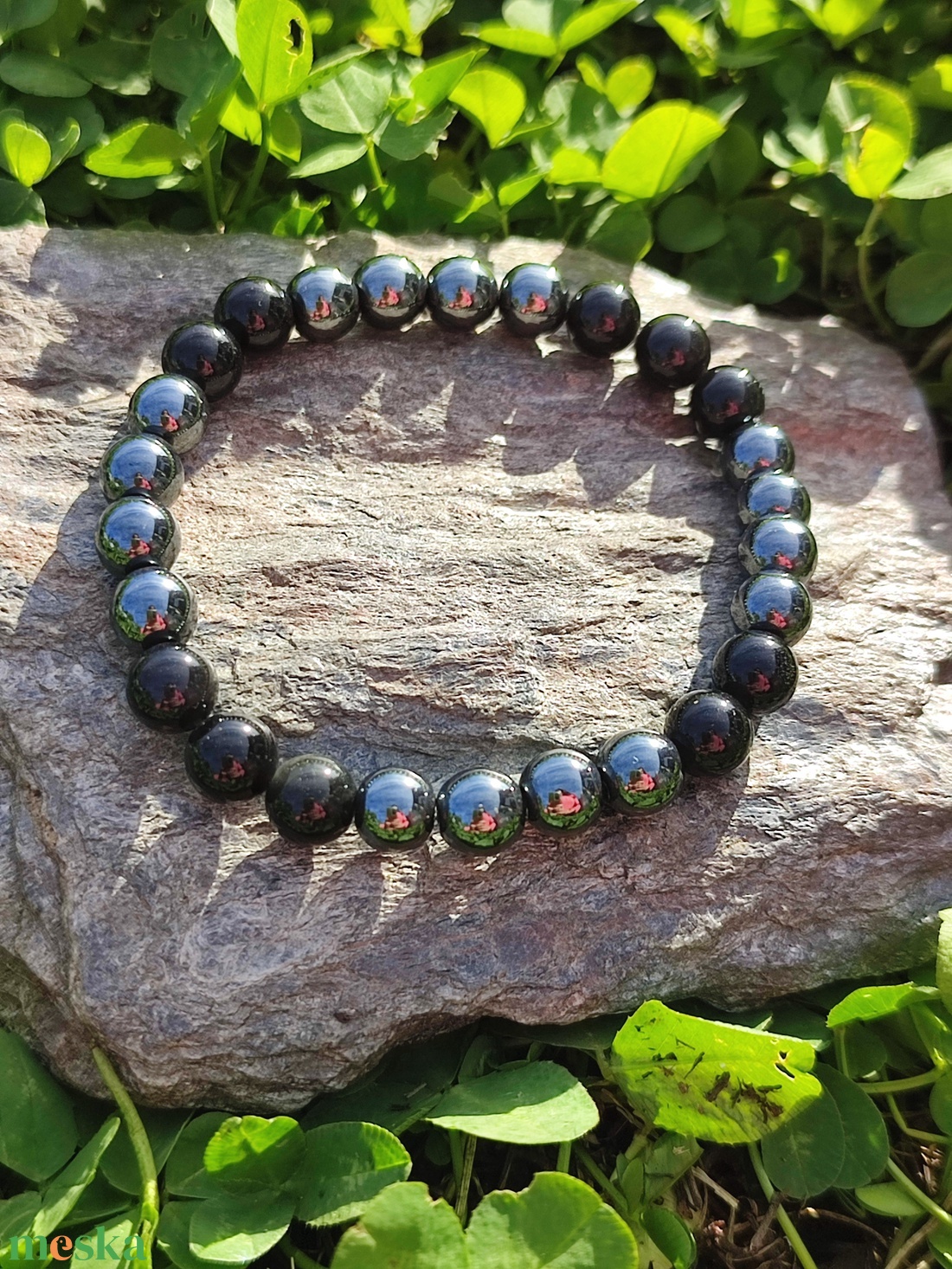 Hematit - obszidián ásvány karkötő férfiaknak, férfi ásványkarkötő - ékszer - karkötő - gyöngyös karkötő - Meska.hu