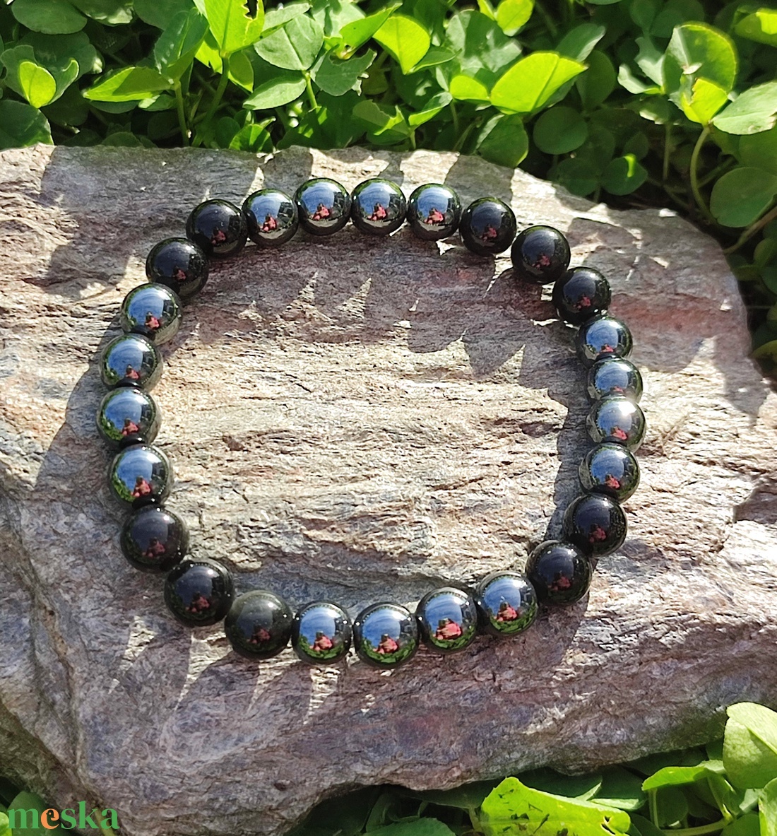 Hematit - obszidián ásvány karkötő férfiaknak, férfi ásványkarkötő - ékszer - karkötő - gyöngyös karkötő - Meska.hu