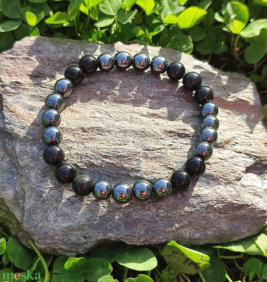 Hematit - obszidián ásvány karkötő férfiaknak, férfi ásványkarkötő - ékszer - karkötő - gyöngyös karkötő - Meska.hu