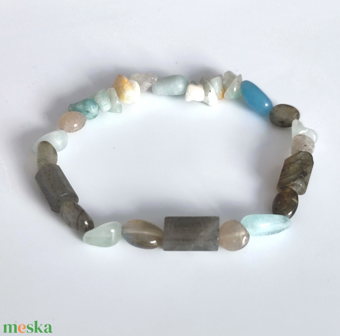 Labradorit - akvamarin - amazonit ásványkarkötő - ékszer - karkötő - ásványkarkötő - Meska.hu
