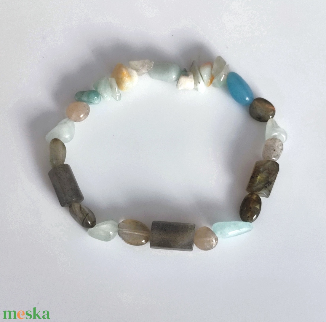 Labradorit - akvamarin - amazonit ásványkarkötő - ékszer - karkötő - ásványkarkötő - Meska.hu