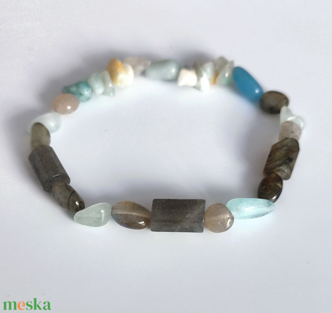 Labradorit - akvamarin - amazonit ásványkarkötő - ékszer - karkötő - ásványkarkötő - Meska.hu