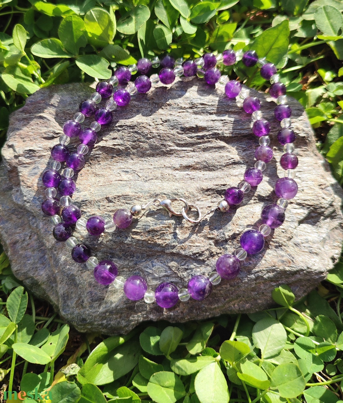 Ametiszt - hegyikristály ásvány nyaklánc, féldrágakő ásvány gyöngysor, egyedi ametiszt ásvány nyaklánc - ékszer - nyaklánc - gyöngyös nyaklánc - Meska.hu