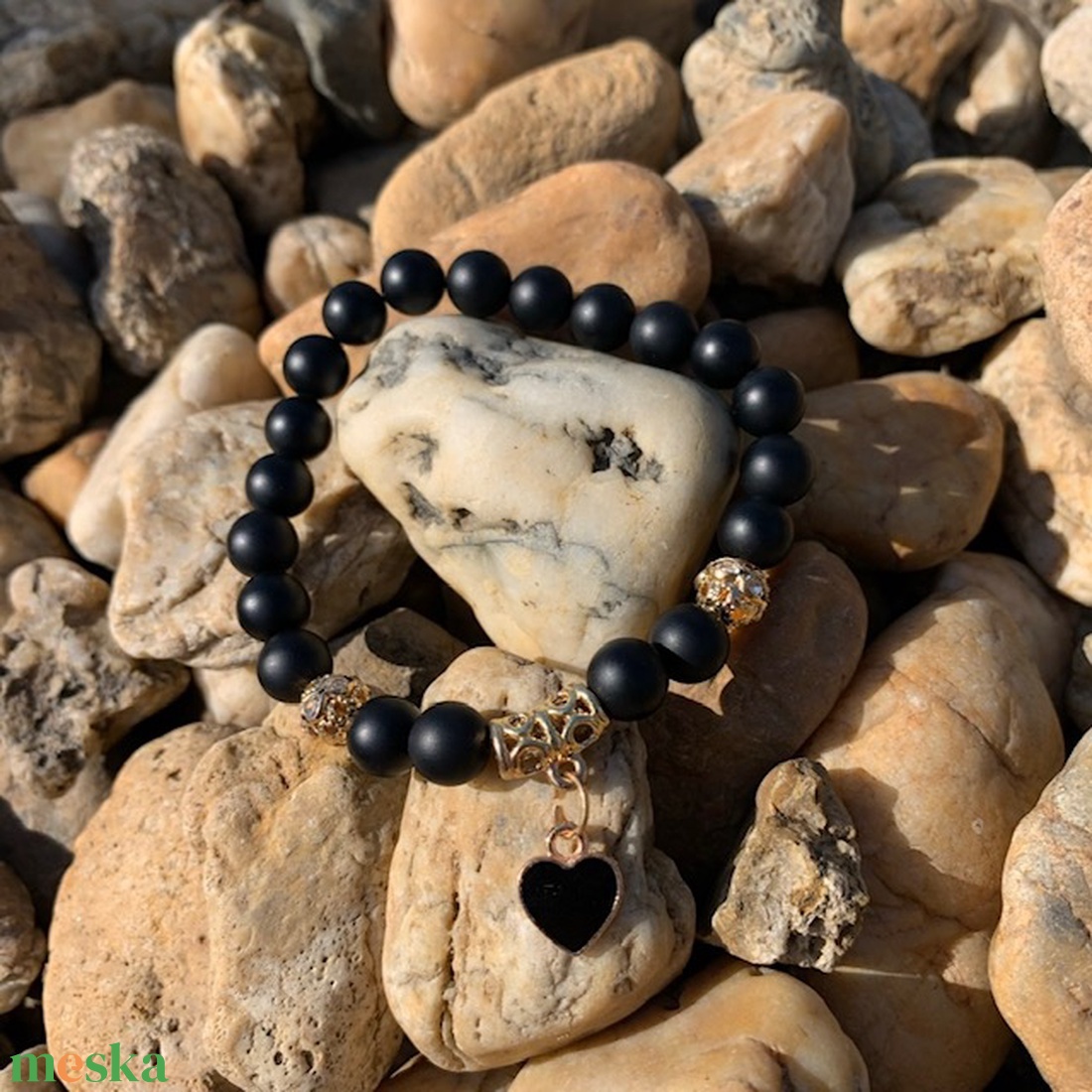 Védelem-Erő-Logika Ónix Női Ásványkarkötő - ékszer - karkötő - karkötő medállal - Meska.hu