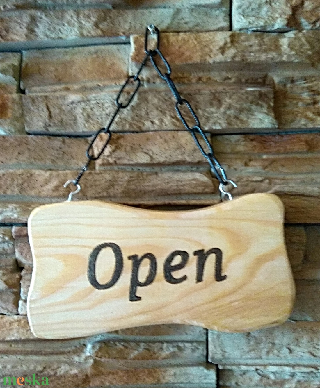 Open, Close kétoldalú fatábla dísz lánccal - otthon & életmód - dekoráció - ajtó- és ablak dekoráció - ajtótábla - Meska.hu