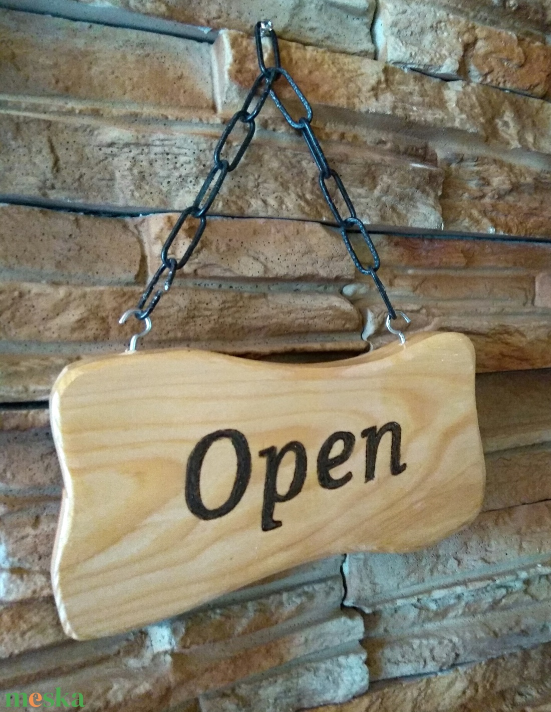Open, Close kétoldalú fatábla dísz lánccal - otthon & életmód - dekoráció - ajtó- és ablak dekoráció - ajtótábla - Meska.hu