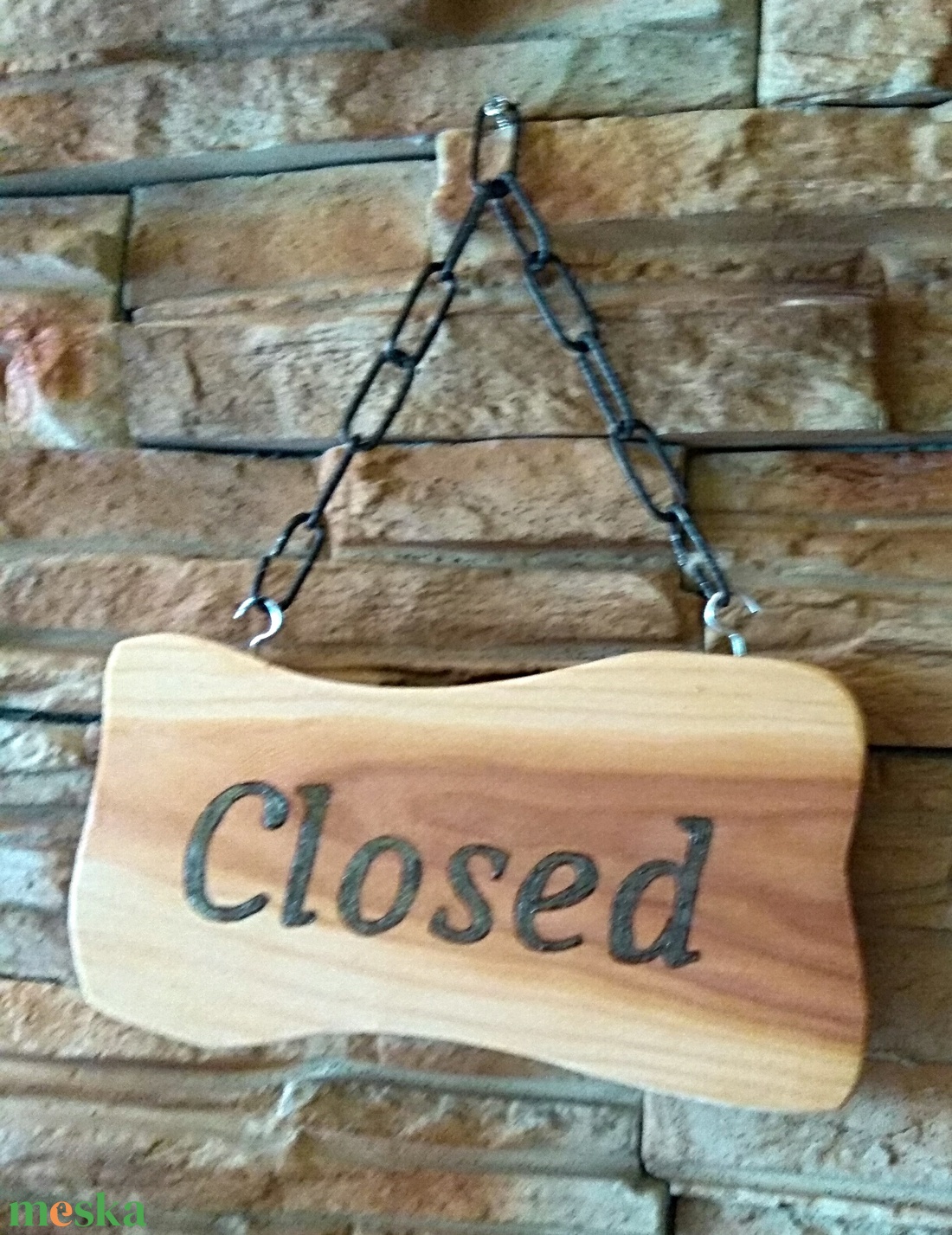 Open, Close kétoldalú fatábla dísz lánccal - otthon & életmód - dekoráció - ajtó- és ablak dekoráció - ajtótábla - Meska.hu