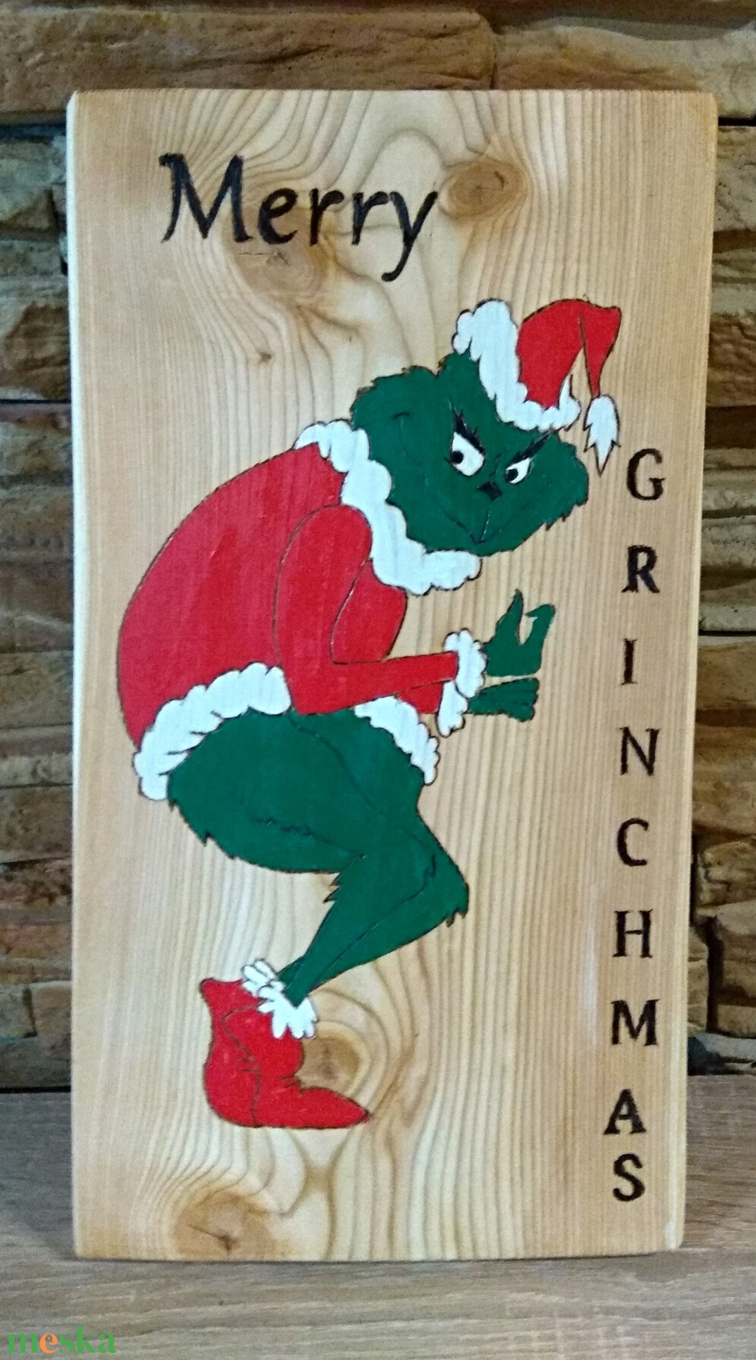Merry Grinchmas fatábla  - karácsony - karácsonyi lakásdekoráció - karácsonyi manók, figurák - Meska.hu