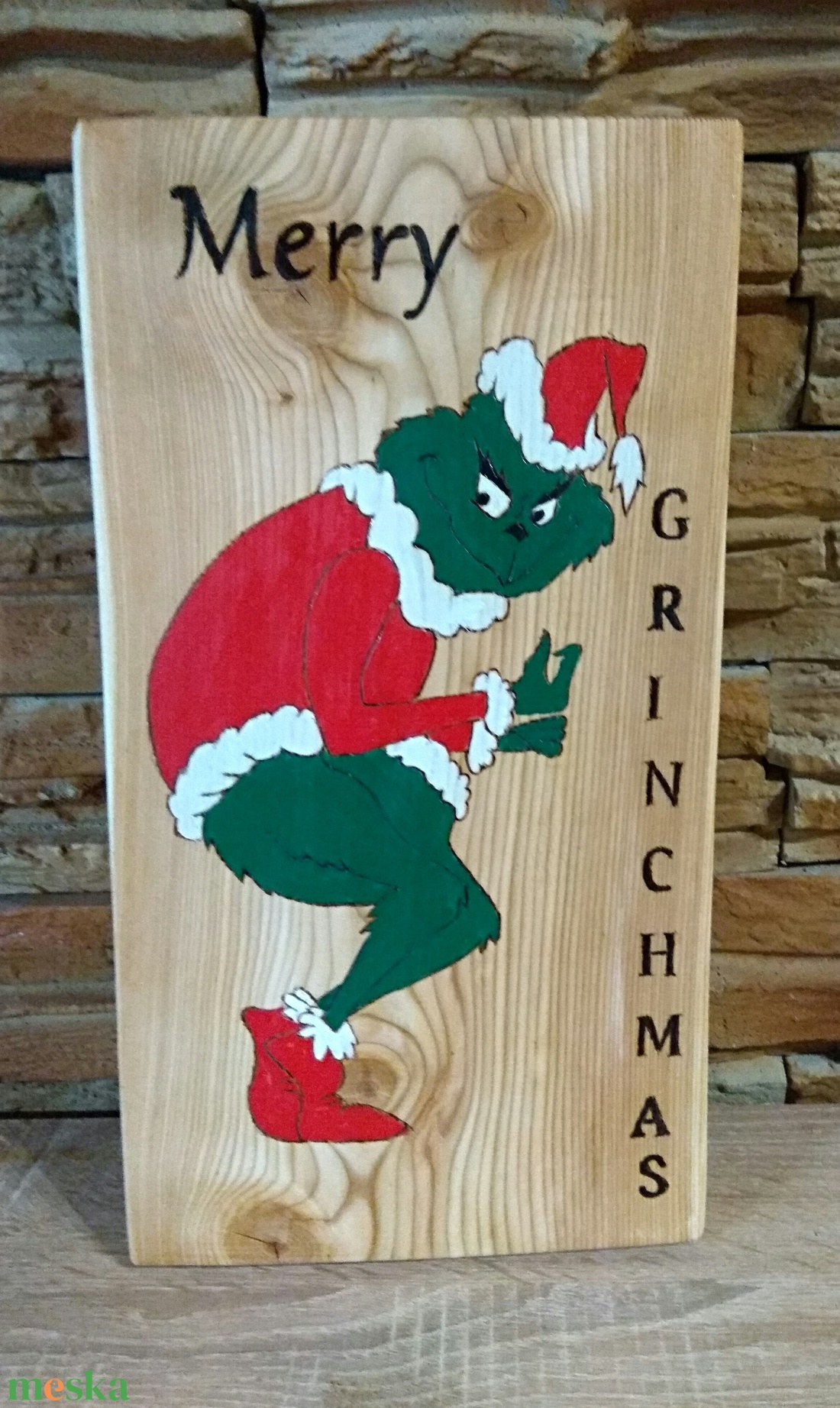 Merry Grinchmas fatábla  - karácsony - karácsonyi lakásdekoráció - karácsonyi manók, figurák - Meska.hu