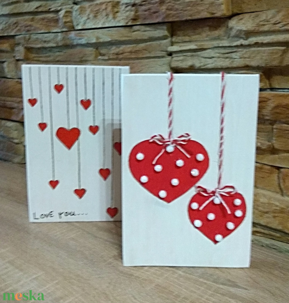Valentin napi szívecskés fatábla szett - otthon & életmód - dekoráció - kép & falikép - fából készült kép - Meska.hu