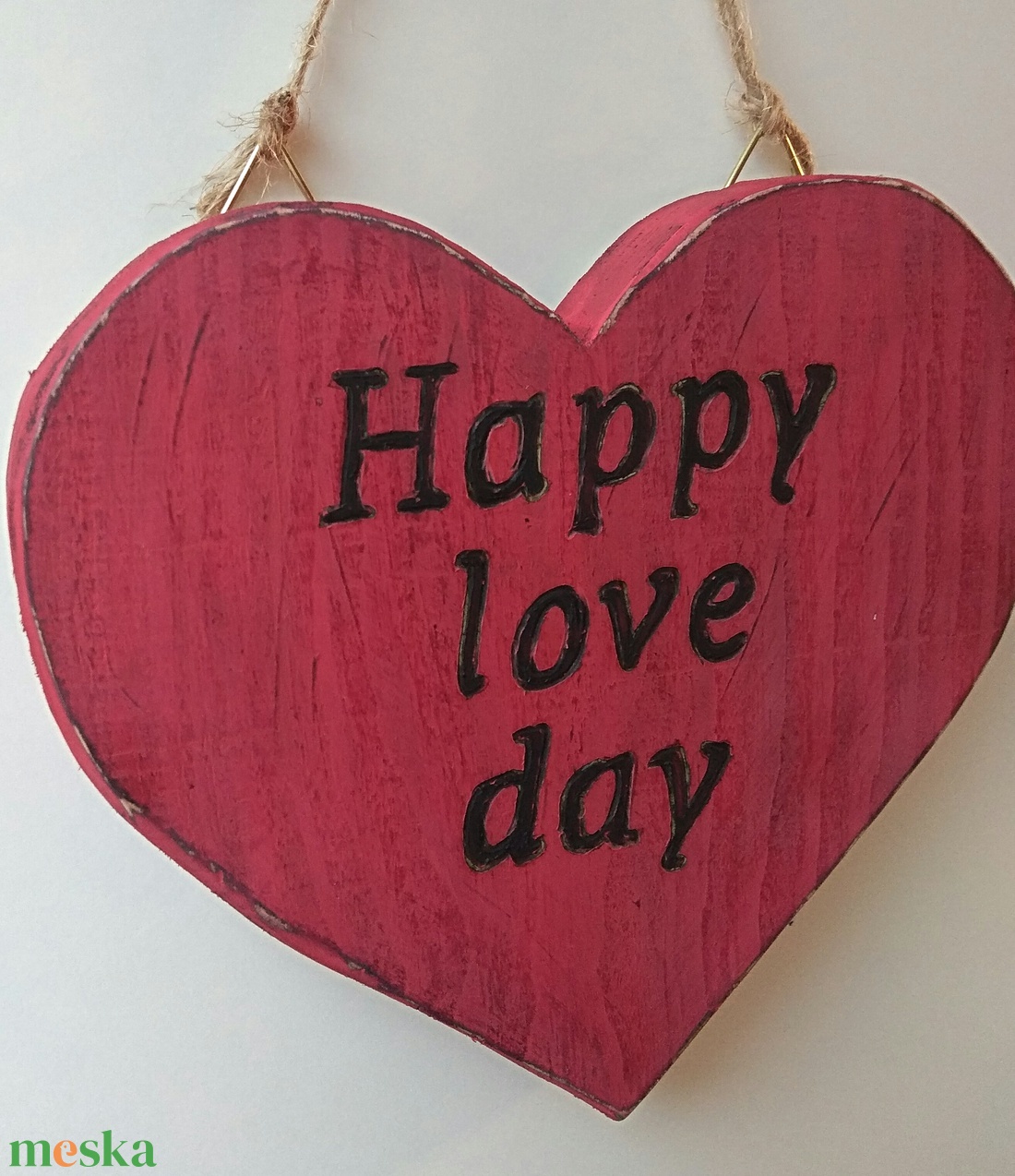 Happy love day piros szívecske  vintage stílusban valentin napra - otthon & életmód - dekoráció - kép & falikép - táblakép - Meska.hu