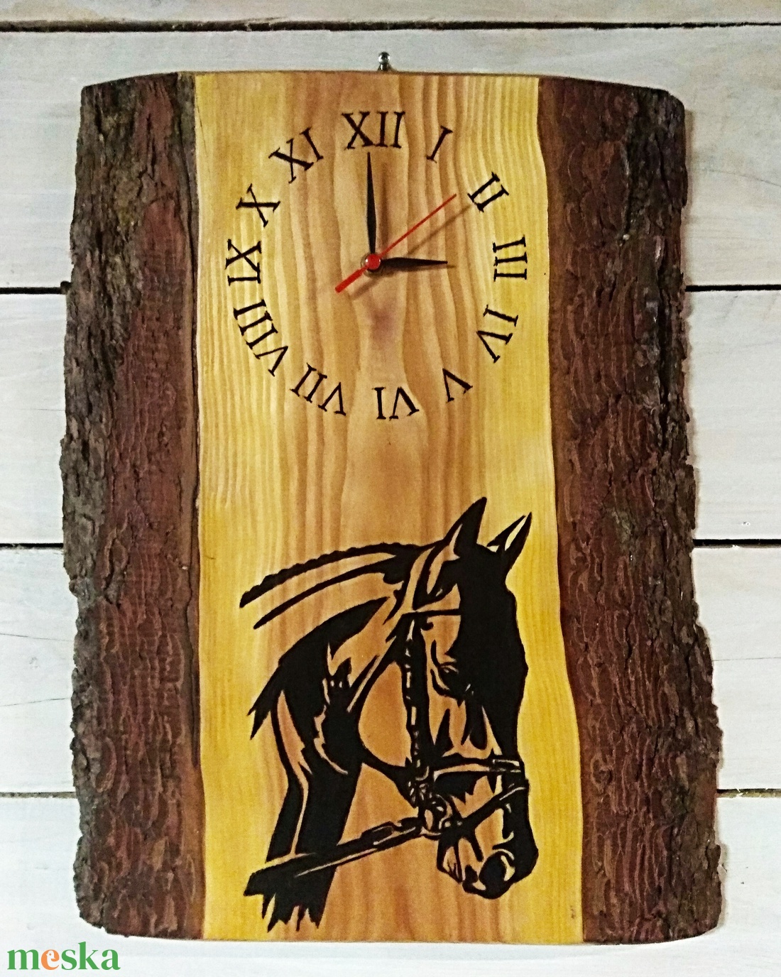 Nagyméretű lovas falióra egyedi vastag háncsos fán  - otthon & lakás - dekoráció - fali és függő dekoráció - falióra & óra - Meska.hu