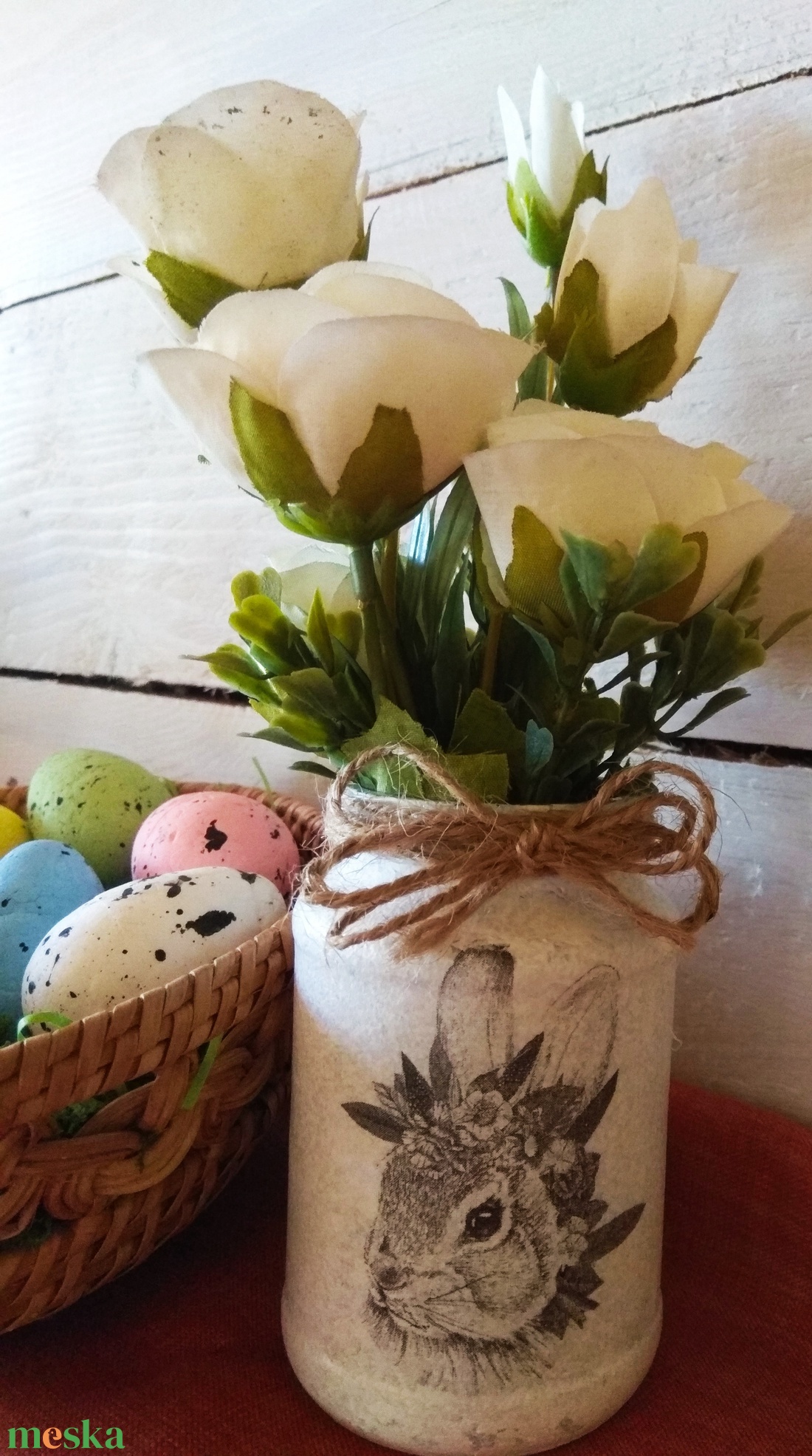 Nyuszis üveg dekoráció Húsvétra  - otthon & életmód - dekoráció - virágdísz és tartó - váza - Meska.hu