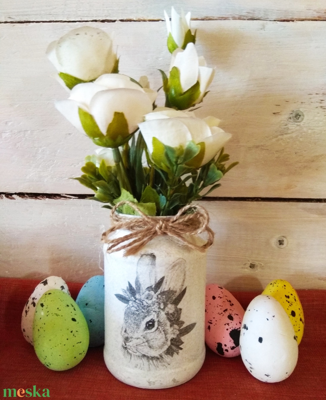 Nyuszis üveg dekoráció Húsvétra  - otthon & életmód - dekoráció - virágdísz és tartó - váza - Meska.hu