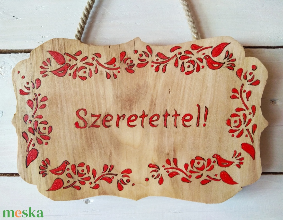 Népi motívumokkal díszített öreg nyárfa tábla  - otthon & életmód - dekoráció - kép & falikép - 3d képek - Meska.hu