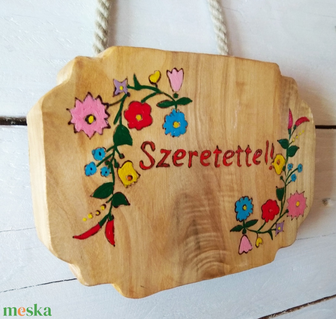 Öreg nyárfa Szeretettel fatábla virág mintával. - otthon & életmód - dekoráció - kép & falikép - mozaik kép - Meska.hu