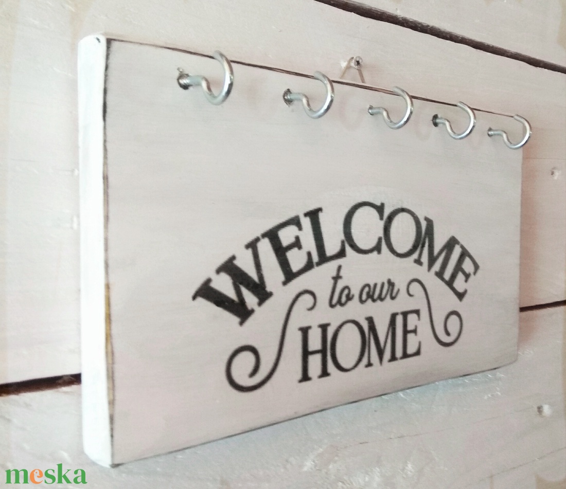 Welcome home fali kulcstartó vintage stílusban  - otthon & életmód - dekoráció - fali és függő dekoráció - fali kulcstartó - Meska.hu