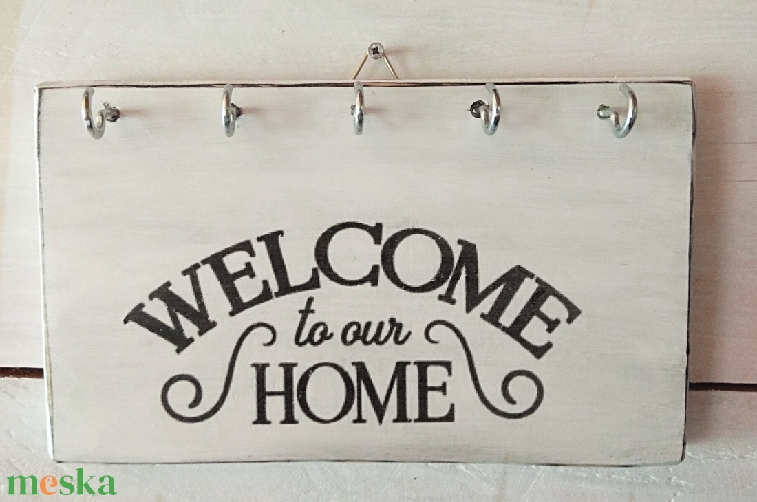 Welcome home fali kulcstartó vintage stílusban  - otthon & életmód - dekoráció - fali és függő dekoráció - fali kulcstartó - Meska.hu